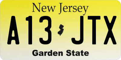 NJ license plate A13JTX