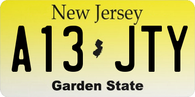 NJ license plate A13JTY