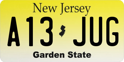 NJ license plate A13JUG