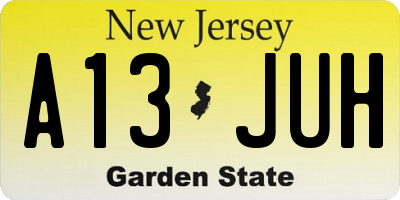 NJ license plate A13JUH