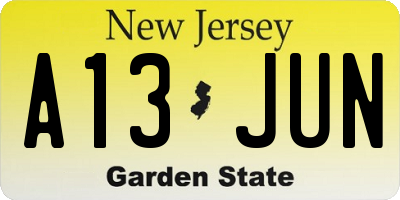 NJ license plate A13JUN