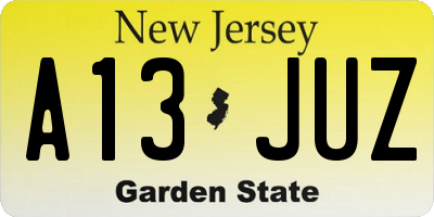 NJ license plate A13JUZ