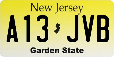 NJ license plate A13JVB