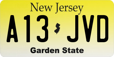 NJ license plate A13JVD