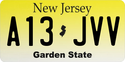 NJ license plate A13JVV