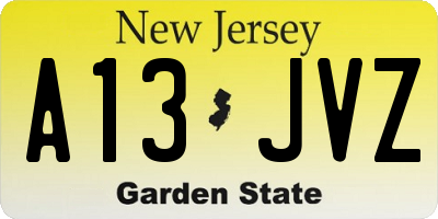NJ license plate A13JVZ