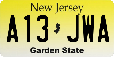 NJ license plate A13JWA