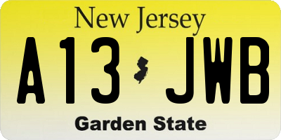 NJ license plate A13JWB