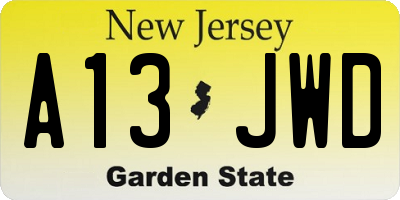 NJ license plate A13JWD