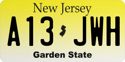 NJ license plate A13JWH