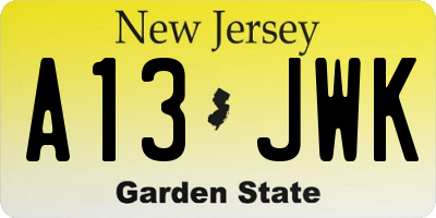 NJ license plate A13JWK