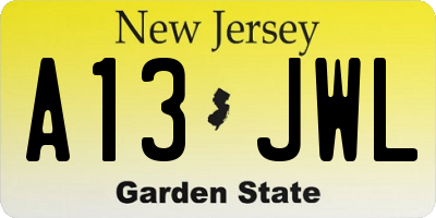 NJ license plate A13JWL