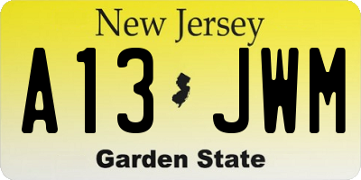 NJ license plate A13JWM