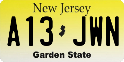 NJ license plate A13JWN