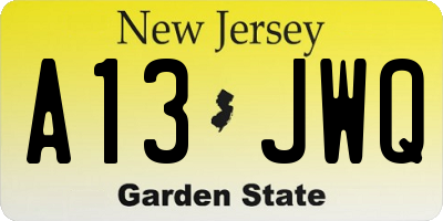 NJ license plate A13JWQ
