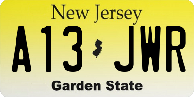 NJ license plate A13JWR