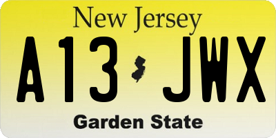 NJ license plate A13JWX