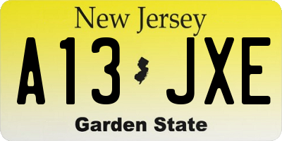 NJ license plate A13JXE