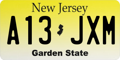 NJ license plate A13JXM