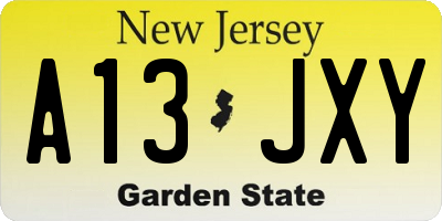 NJ license plate A13JXY