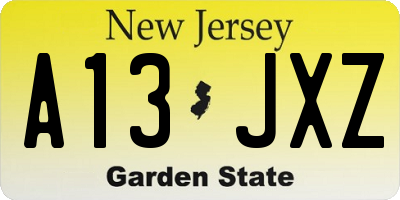 NJ license plate A13JXZ