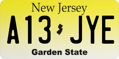 NJ license plate A13JYE