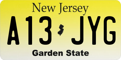 NJ license plate A13JYG