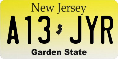 NJ license plate A13JYR