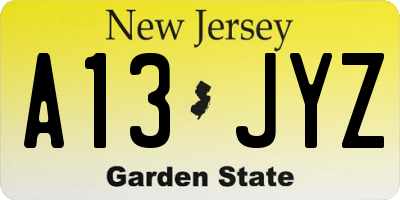 NJ license plate A13JYZ