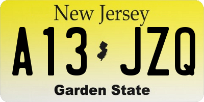 NJ license plate A13JZQ