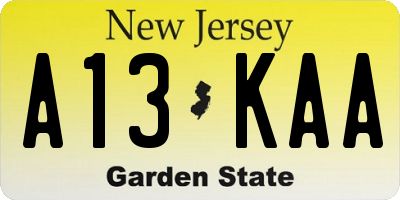 NJ license plate A13KAA