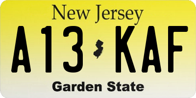 NJ license plate A13KAF