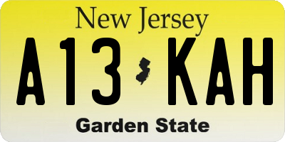 NJ license plate A13KAH