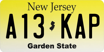NJ license plate A13KAP