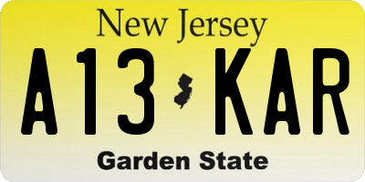 NJ license plate A13KAR