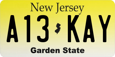 NJ license plate A13KAY