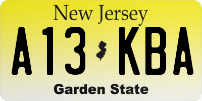NJ license plate A13KBA
