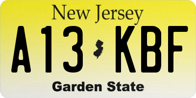 NJ license plate A13KBF
