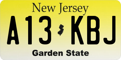 NJ license plate A13KBJ