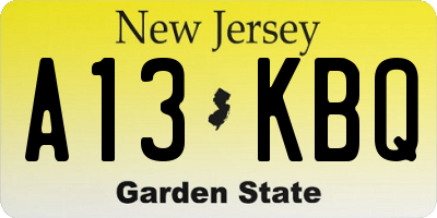 NJ license plate A13KBQ