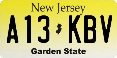 NJ license plate A13KBV