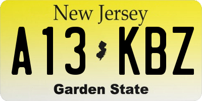 NJ license plate A13KBZ