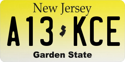 NJ license plate A13KCE