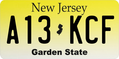 NJ license plate A13KCF