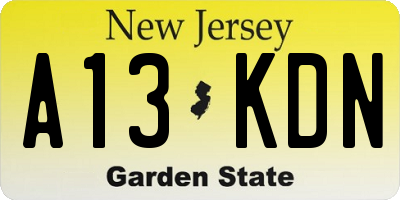 NJ license plate A13KDN