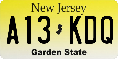 NJ license plate A13KDQ