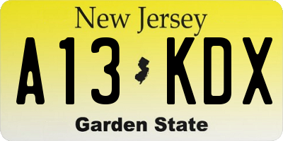 NJ license plate A13KDX