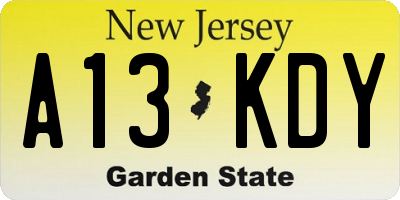 NJ license plate A13KDY