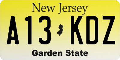 NJ license plate A13KDZ