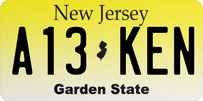 NJ license plate A13KEN